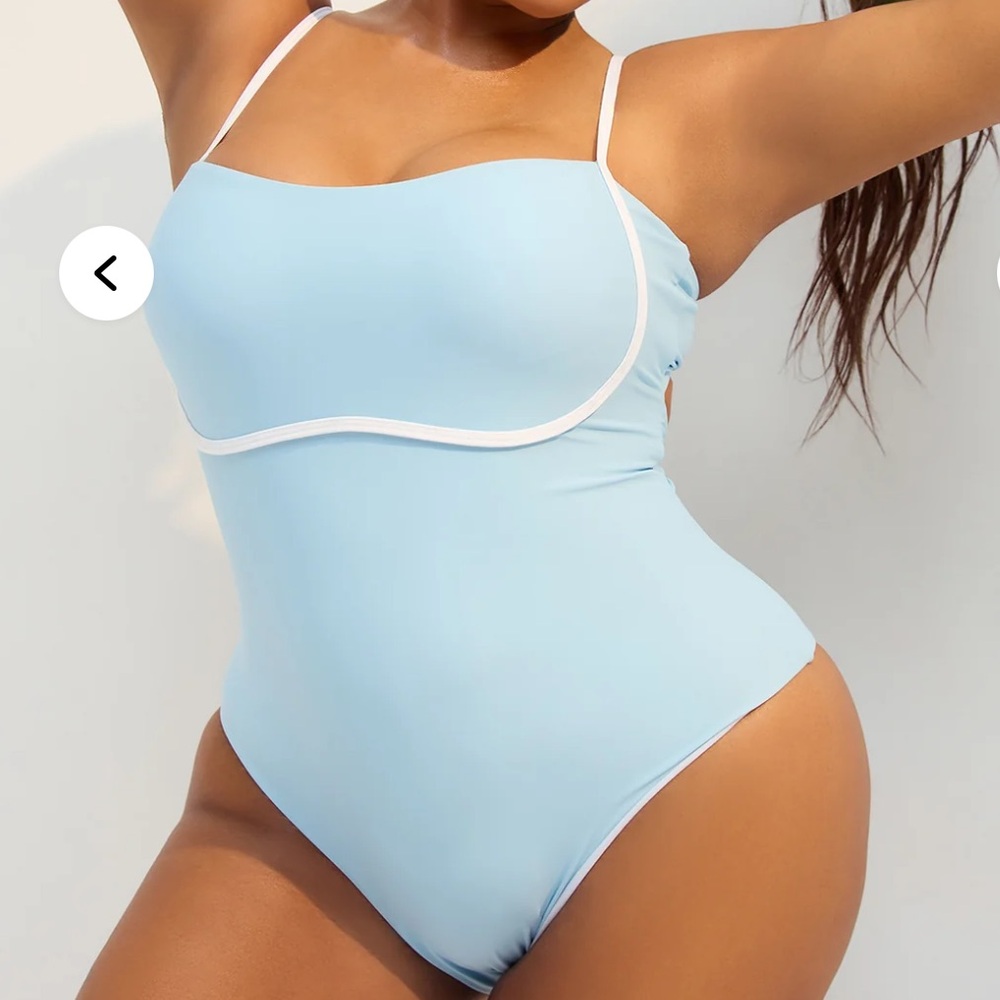 NWT Fashion Nova Blue Contrast Trim Cheeky One Piece Swimsuit 1X